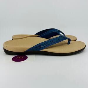 Vionic Women's Casandra Leather Blue Comfort Toe Post Thong Sandals Size 10